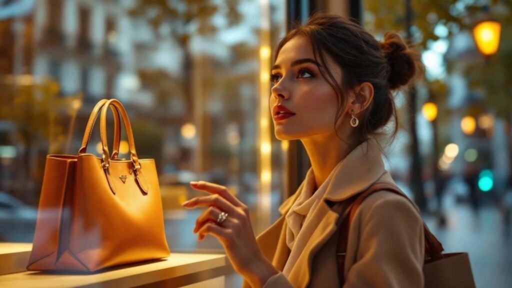 Shopper admiring a luxury boutique display on Madrid’s Calle Serrano