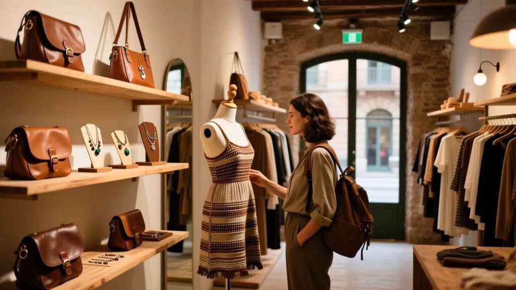 International travelers exploring designer boutiques in El Born, Barcelona.