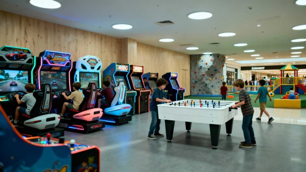 Children playing arcade games at the indoor entertainment zone of IstinyePark Shopping Mall Istanbul