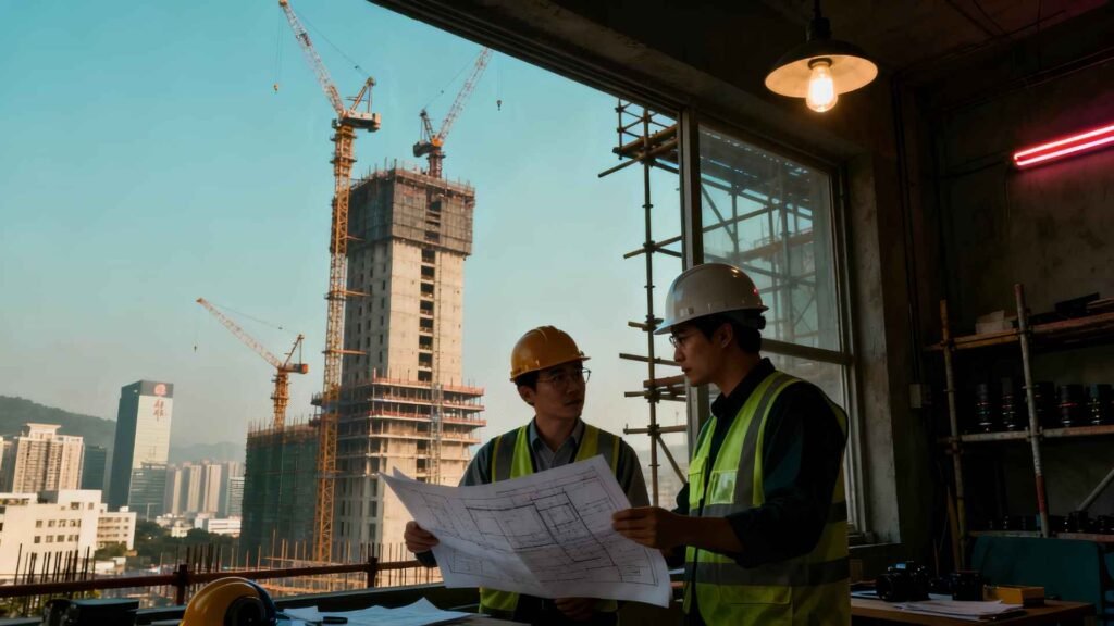 Real estate construction site in Singapore showing modern high-rise development and urban growth