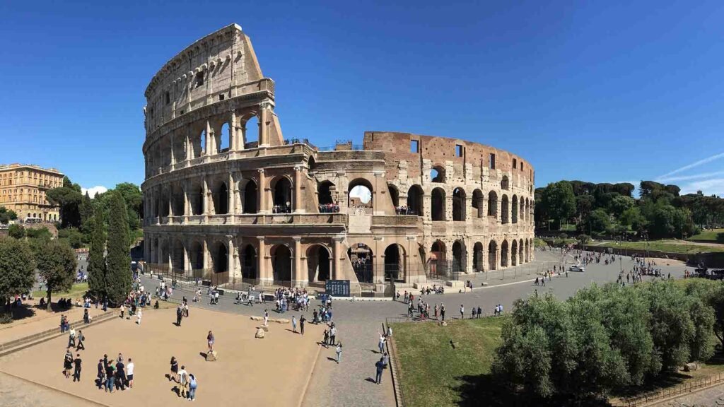 The Colosseum in Rome, Italy, showcasing its iconic ancient amphitheater and historic stone arches