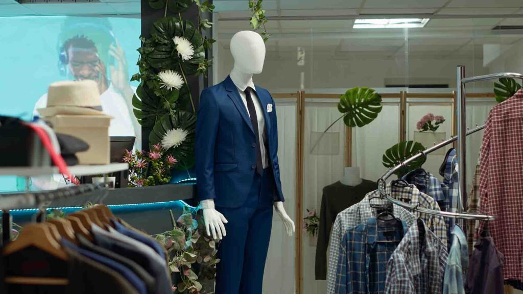 Stylish clothing racks and hangers neatly arranged inside a boutique