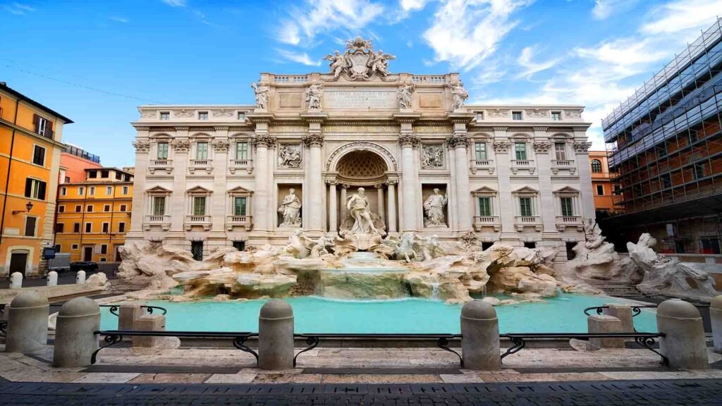 Trevi Fountain in Rome with baroque sculptures and flowing water, one of the city’s most iconic landmarks