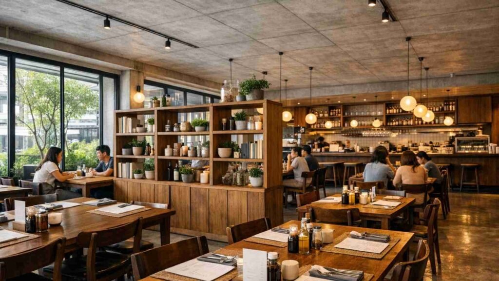 Interior of Coffee & Eatery in Bangkok, featuring a modern café design and relaxed breakfast atmosphere