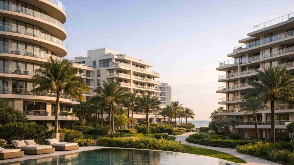 Miami Mid-Beach showing luxury residential buildings, beachfront surroundings, and upscale coastal environment