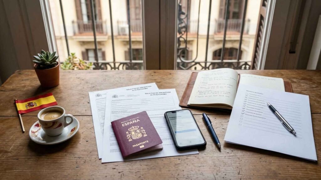 Starting a business in Barcelona process with Spanish passport, documents, checklist, and workspace setup