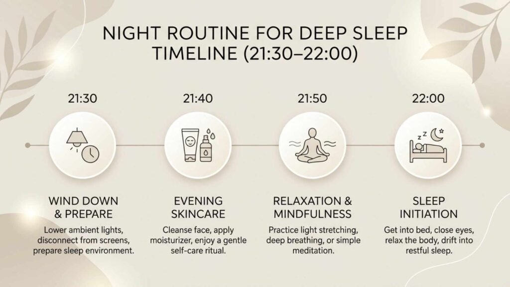 night routine for deep sleep timeline schedule infographic