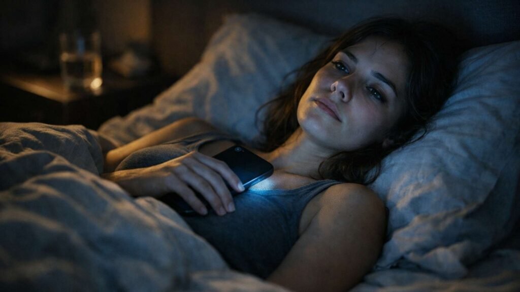 person lying awake at night using phone poor sleep quality why am i always tired