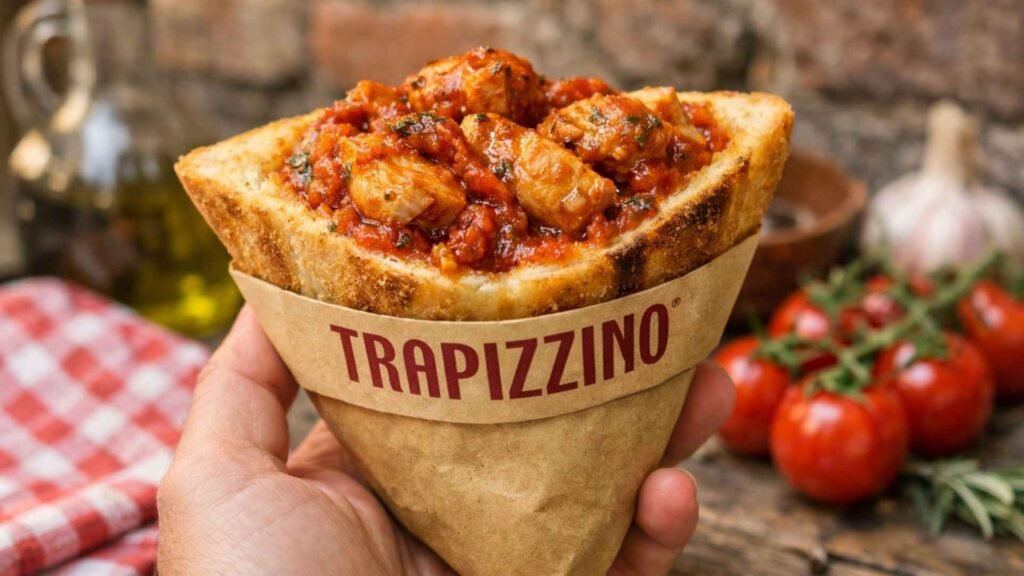 Trapizzino filled with traditional Roman stew served as street food in Rome