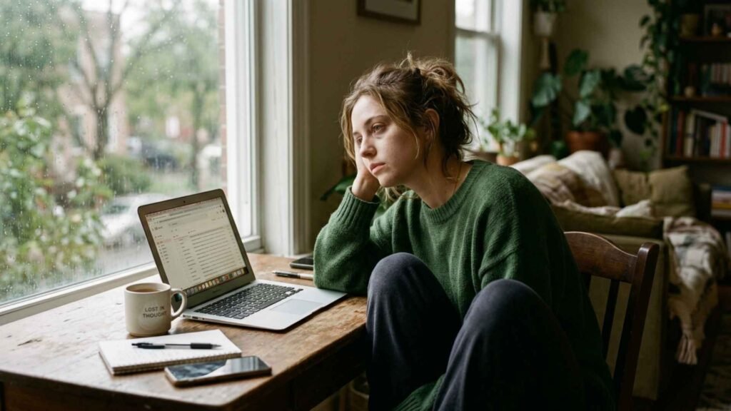 woman experiencing brain fog and struggling to stay focused