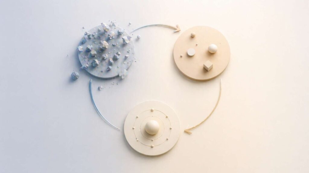 dopamine reset framework showing a 3 step system of awareness reduction and rewiring in a clean minimal circular flow design