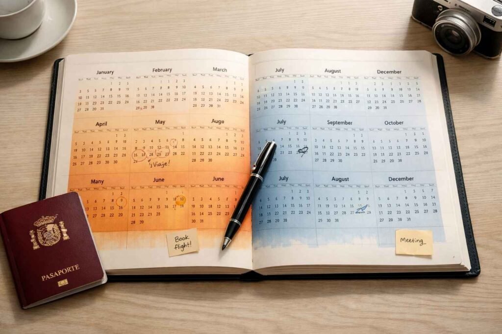 spain tax residency 183 day rule calendar showing days spent in spain vs abroad