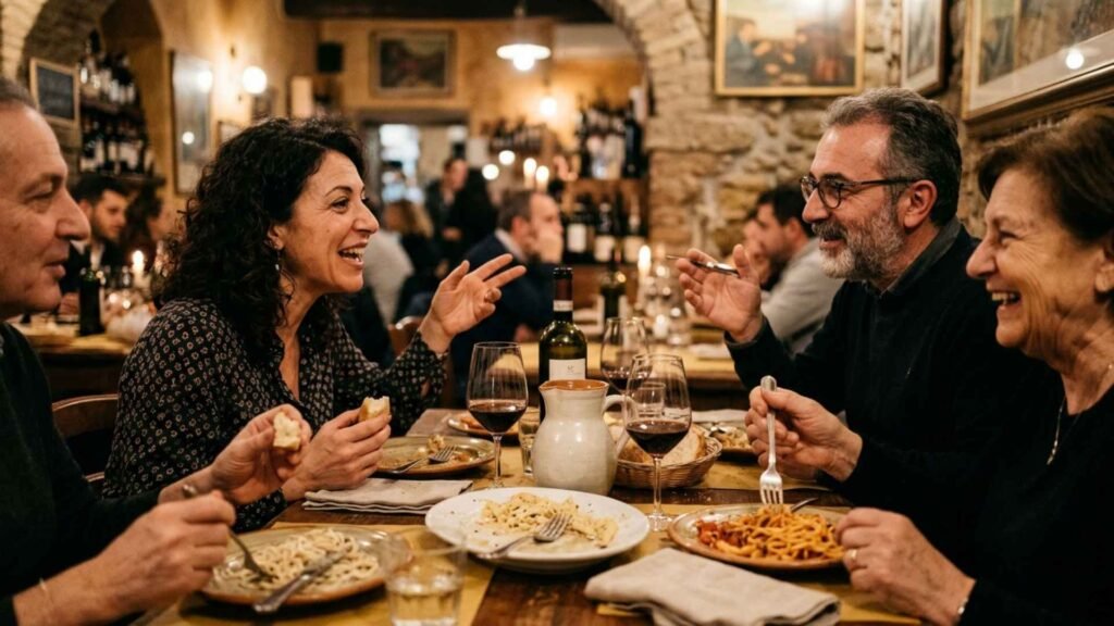 where locals eat in Trastevere authentic Roman trattoria interior with locals dining and pasta dishes