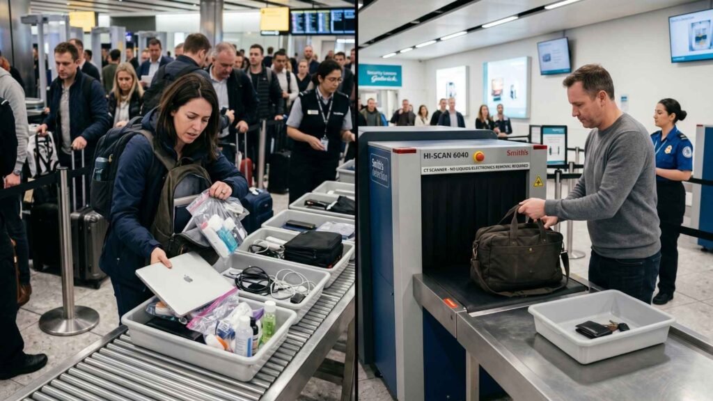 Heathrow vs Gatwick airport security comparison CT scanner vs traditional