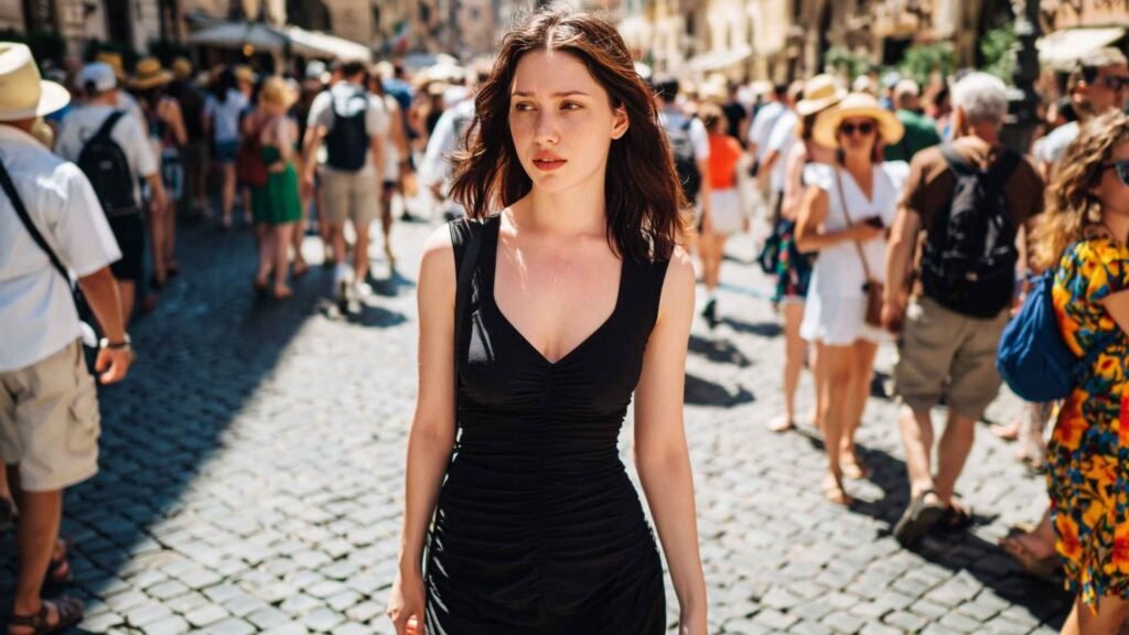 Summer outfit mistake in Rome tight black dress street style