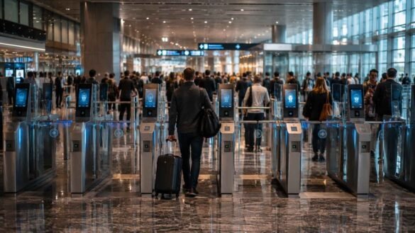 EES vs ETIAS biometric border control system at a modern European airport in 2026