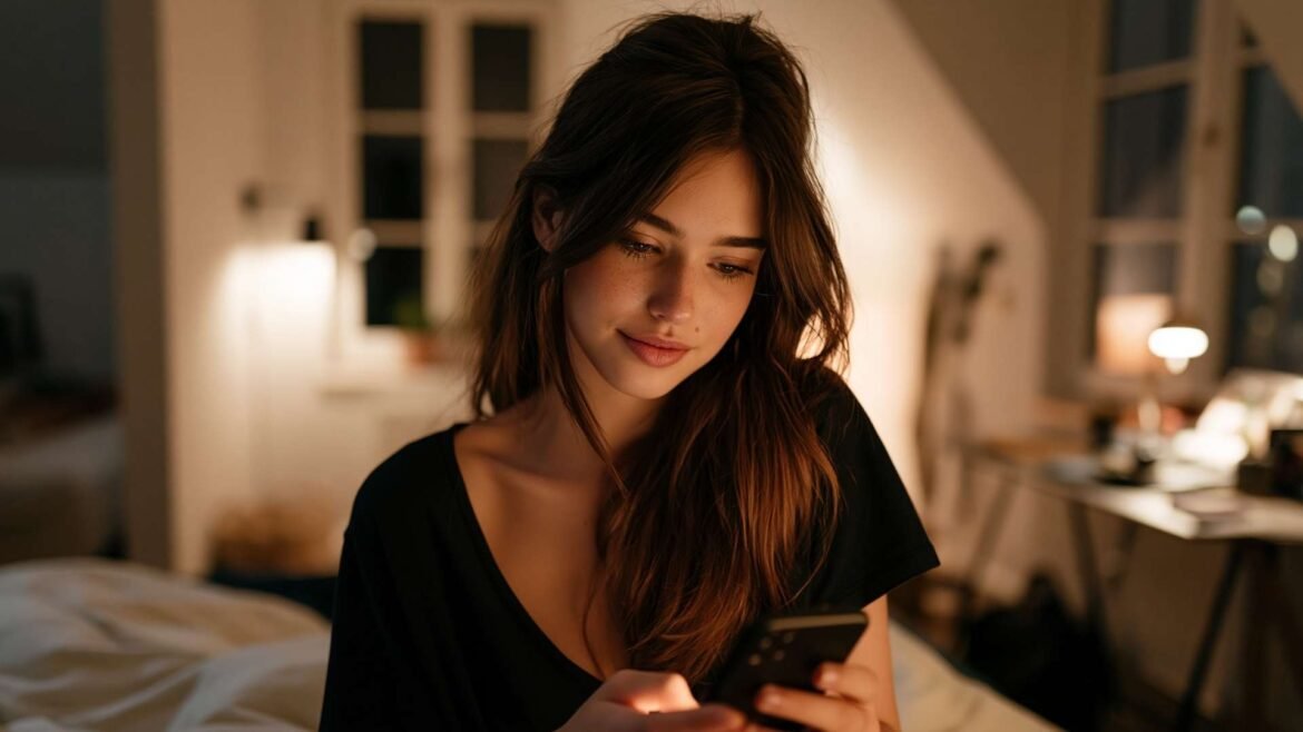 phone addiction reset concept woman using smartphone at night feeling distracted