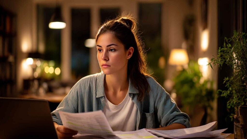 Traveler reviewing documents after a Spain Schengen visa rejection before reapplying
