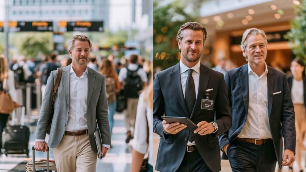 Frankfurt Airport VIP Services vs Fast Track comparison showing an independent traveler on one side and a passenger receiving personal airport escort assistance on the other