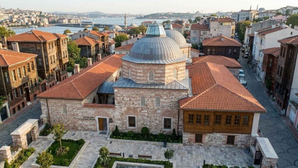 Aerial view of Zeyrek Çinili Hamamı showing its restored Ottoman architecture in Istanbul’s historic Zeyrek district