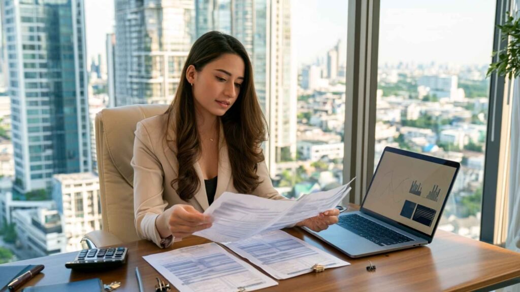 Thailand DTV Financial Requirement preparation with a remote professional reviewing bank statements and savings records