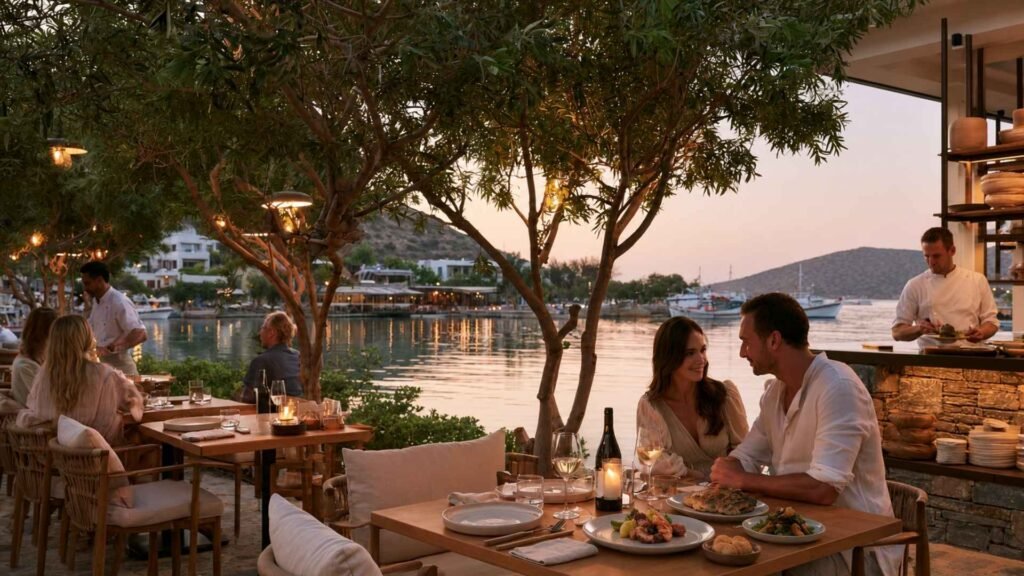 Best Restaurants in Crete featuring a Ferryman-inspired romantic waterfront dinner overlooking Elounda Bay