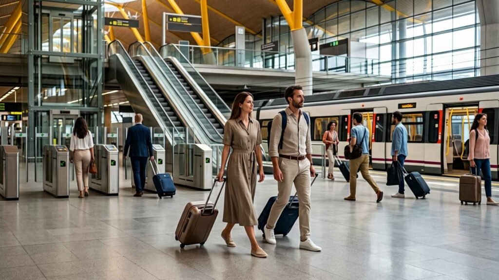 Travellers using public transport from Madrid Barajas Airport to the city centre