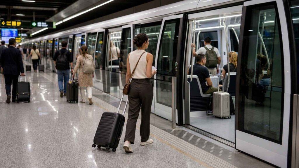 Passengers using the APM train between T4 and T4S during a Madrid Barajas Airport connection