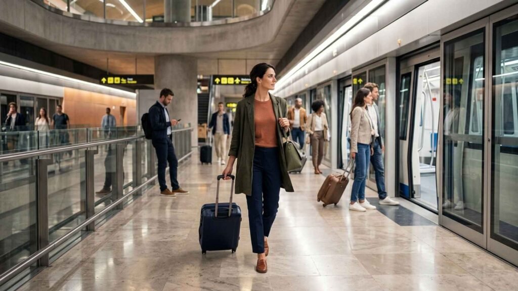 Traveller using the T4S APM transfer at Madrid Barajas Airport