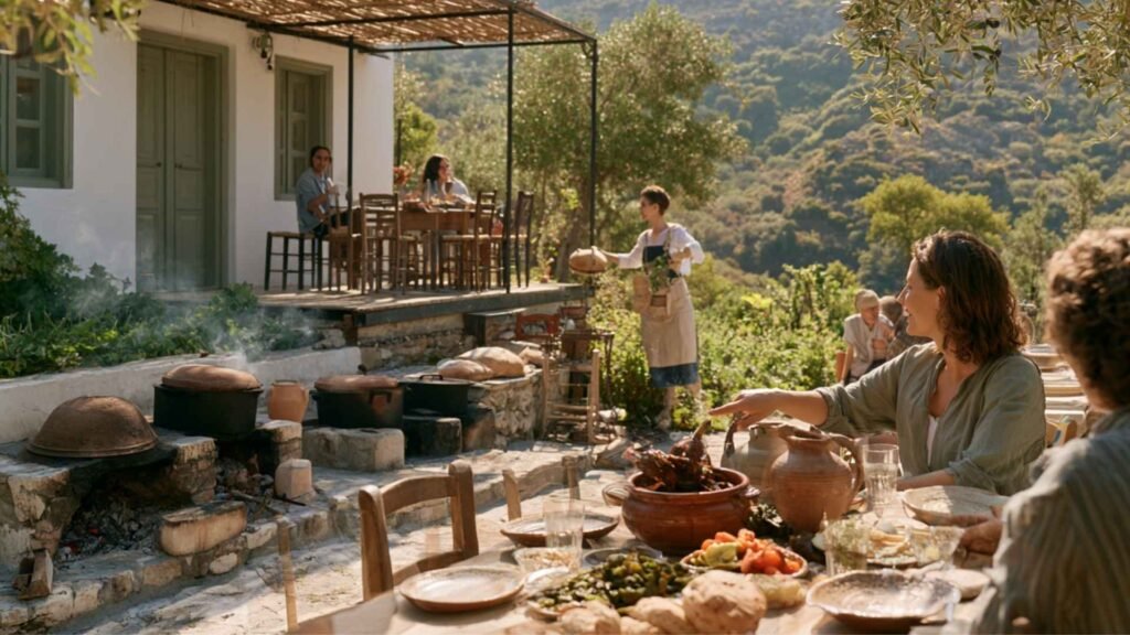 Best Restaurants in Crete featuring an Ntounias-inspired farm-to-table lunch with wood-fired cooking in the mountains of Drakona