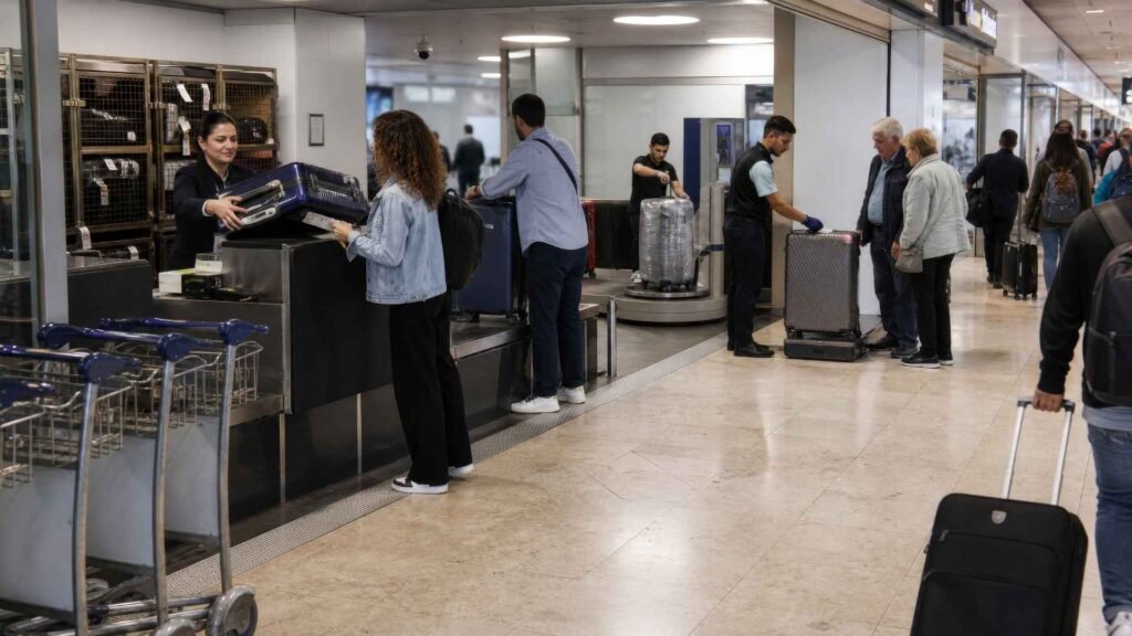 Rome Fiumicino Airport Guide showing staffed luggage storage, baggage wrapping and airport trolleys