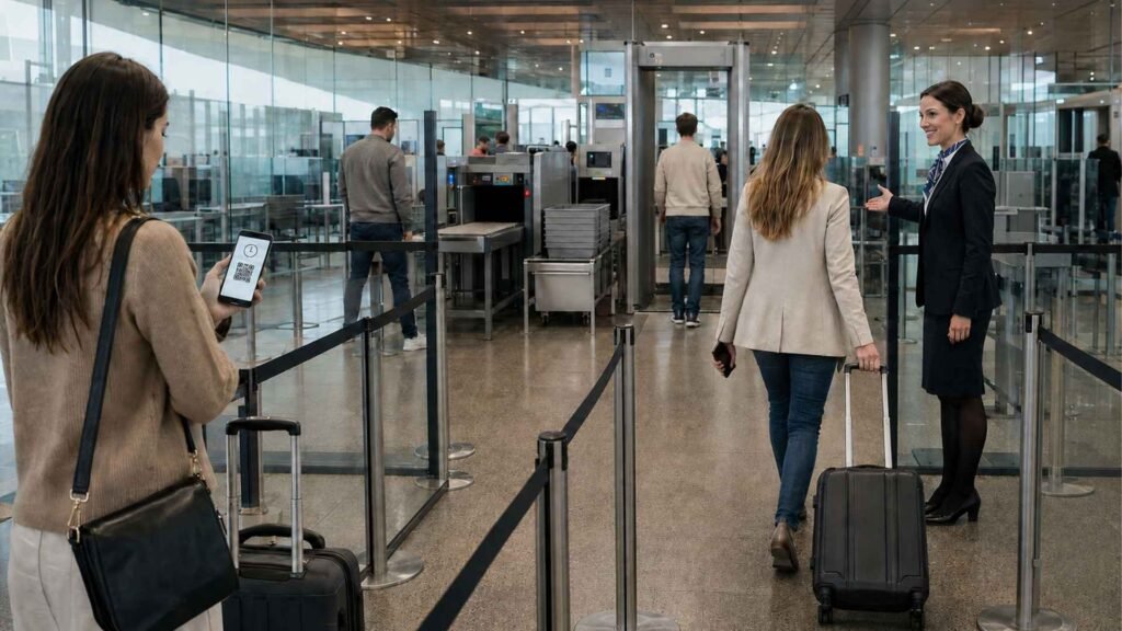 Rome Fiumicino Airport Fast Track and QPass passengers using separate priority security access routes