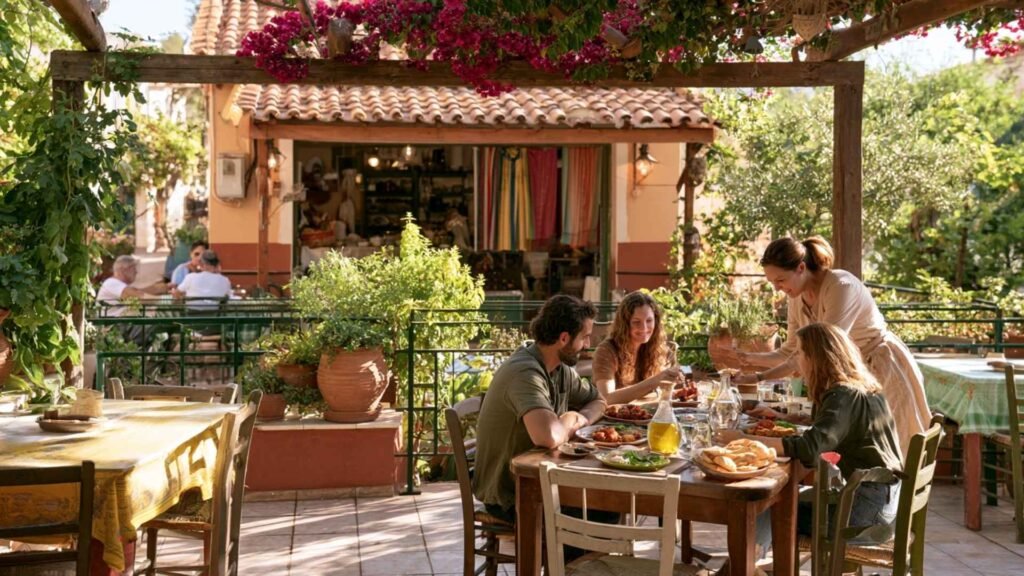 Best Restaurants in Crete featuring Vegera-inspired homestyle dining on a colourful village terrace in Zaros