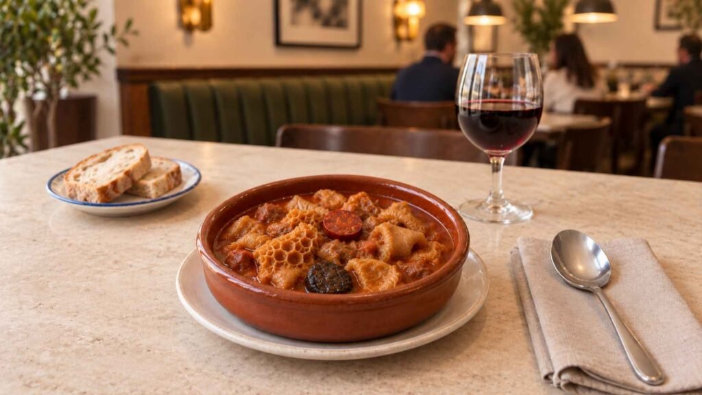 Callos a la madrileña with tripe, chorizo and morcilla served in a Madrid tavern