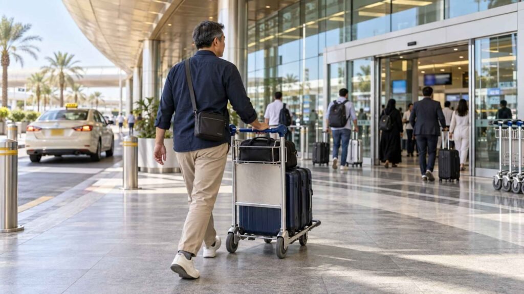 Passenger changing terminals during a Dubai Airport self-transfer