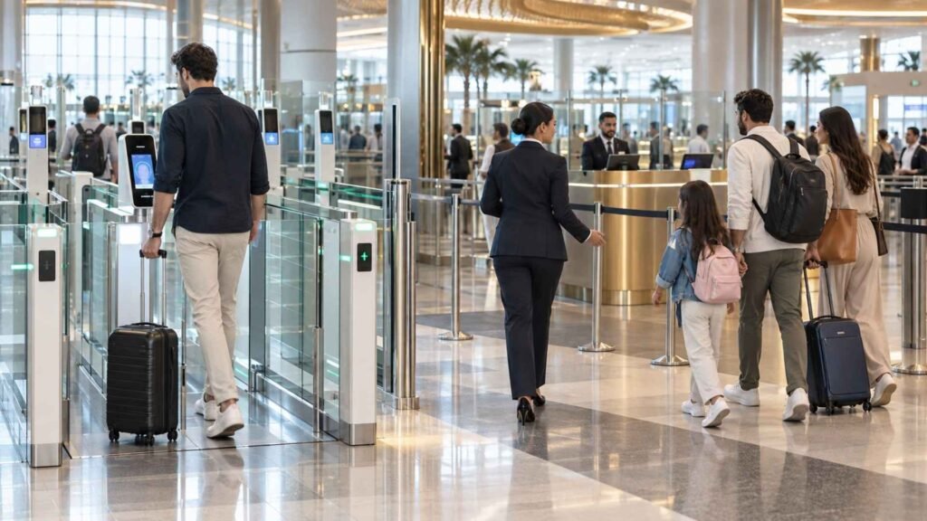 Dubai Airport Fast Track and Meet & Greet service beside a traveller using the Smart Gates