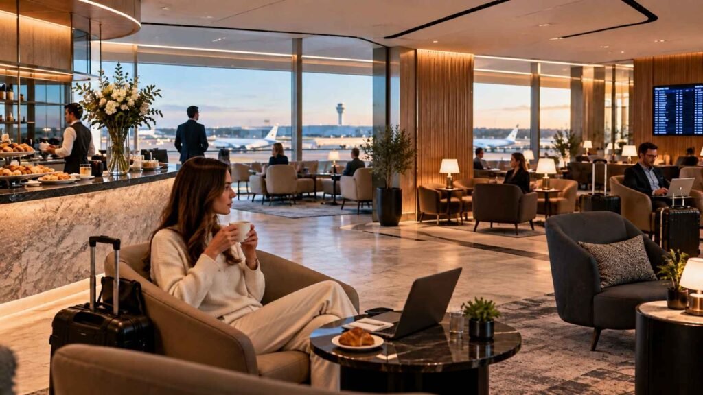 Premium Madrid Barajas Terminal 1 lounge experience with dining, work and relaxation areas
