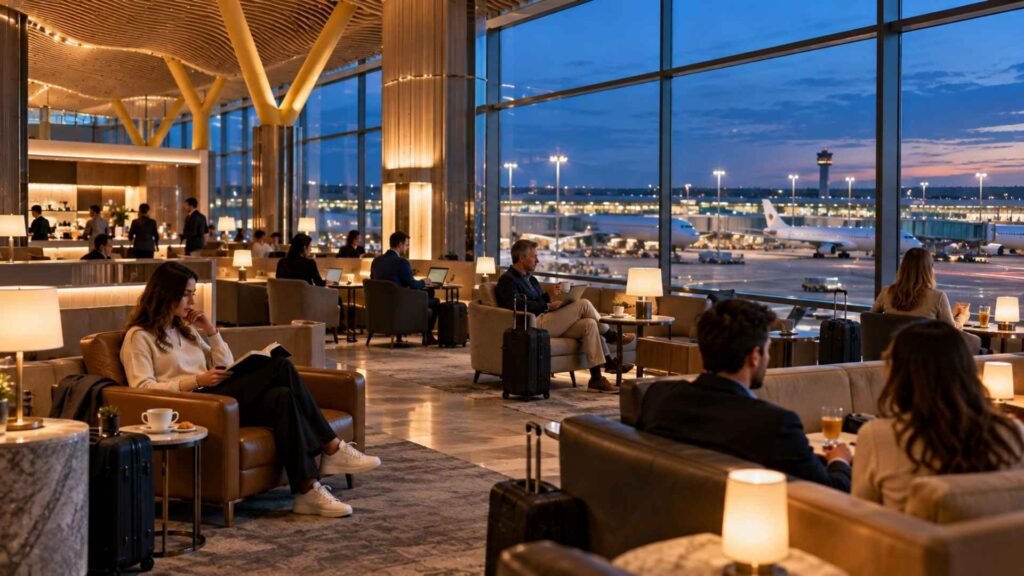 Madrid Barajas Terminal 4S lounge with travellers relaxing before international flights