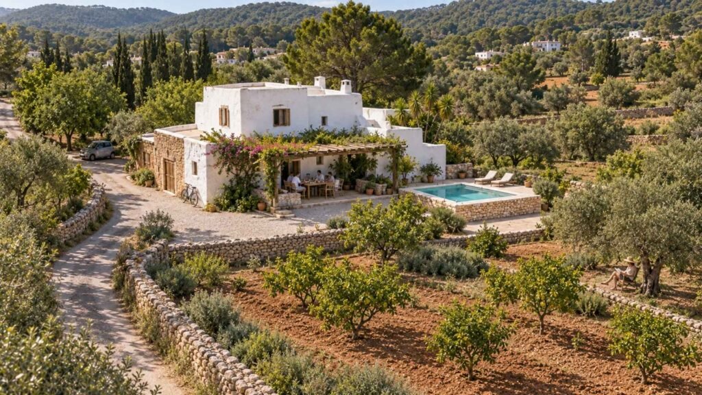 Traditional finca hotel with a swimming pool in rural Ibiza