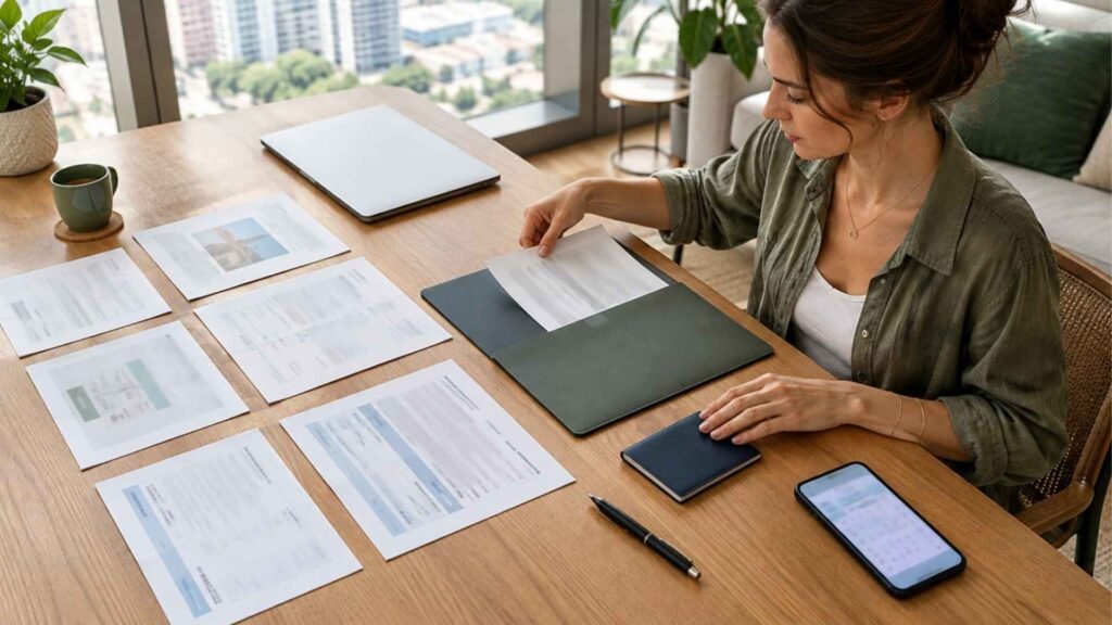 Documents required to open a Thai bank account as a foreigner arranged on a Bangkok workspace